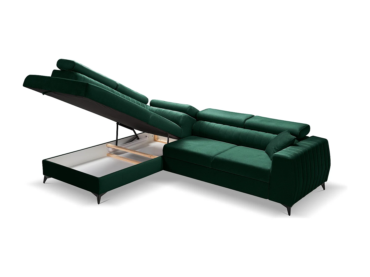 Ecksofa PIERO L links mit Schlaffunktion 125x195 Velours dunkelgrün