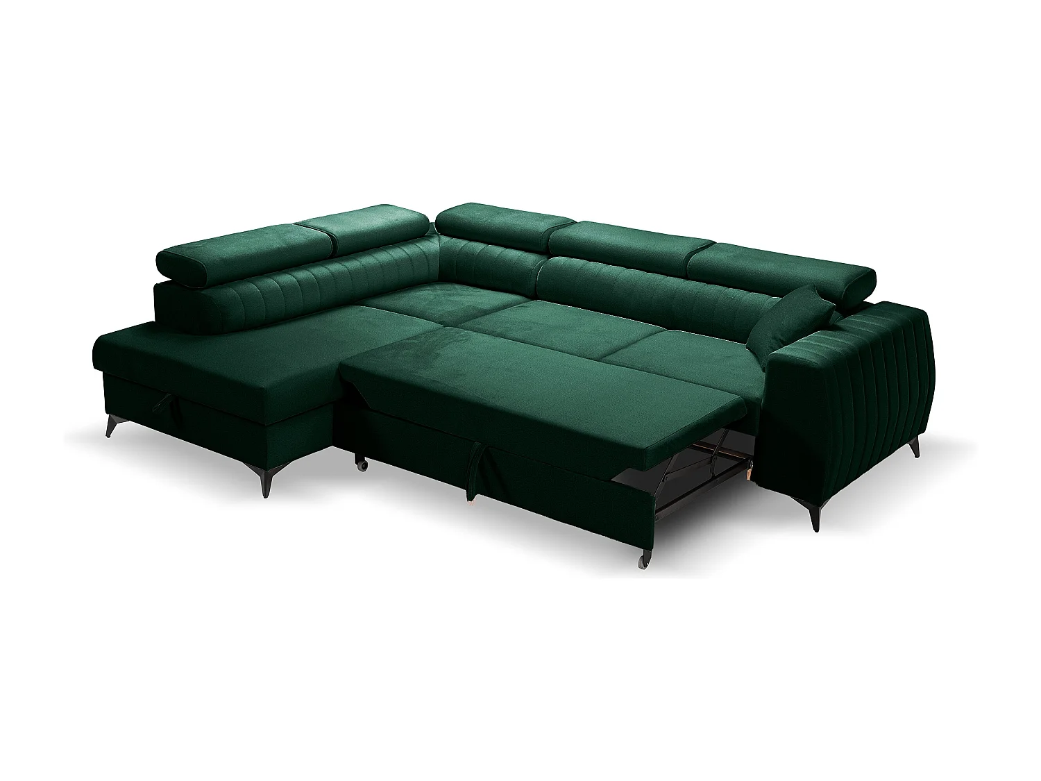 Ecksofa PIERO L links mit Schlaffunktion 125x195 Velours dunkelgrün