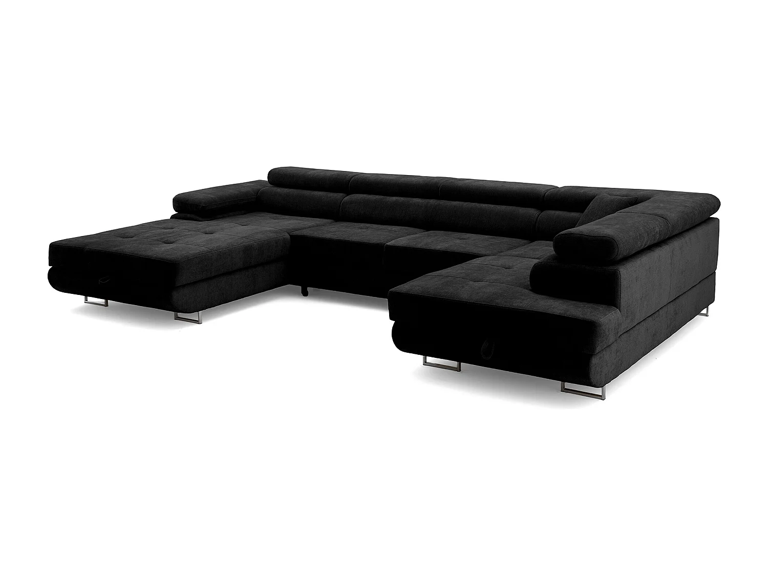 Canapé panoramique convertible avec coffre WILD U Droit avec fonction couchage  Chenille Noir