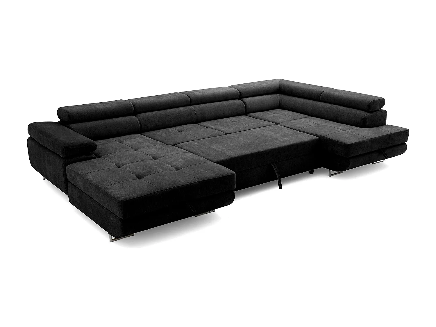 Canapé panoramique convertible avec coffre WILD U Droit avec fonction couchage  Chenille Noir