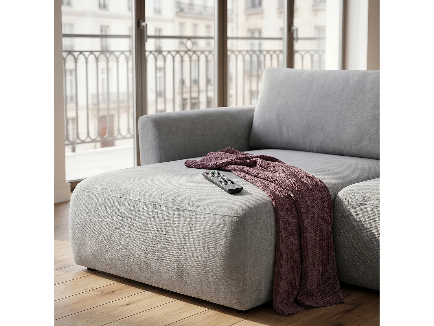 Canapé d'angle BELLA L Gauche avec fonction couchage 140x205 Velours Gris