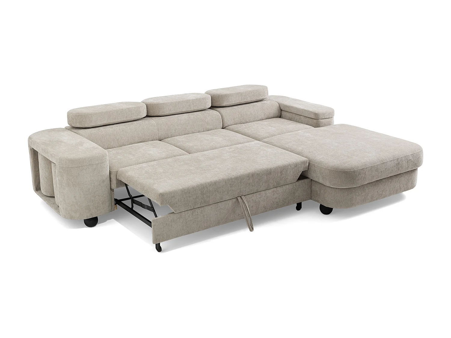 Canapé d'angle LOVE L Droit avec fonction couchage 124x210 Chenille Beige