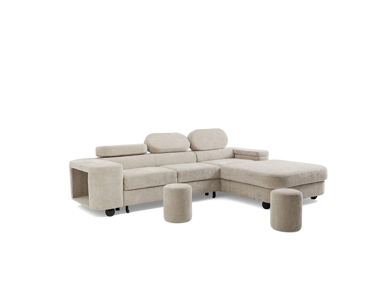Canapé d'angle droit 3 places en tissu chenille beige LOVE