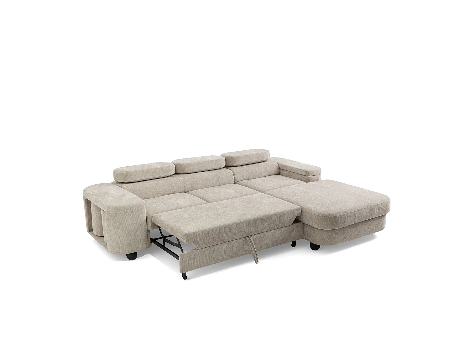 Canapé d'angle droit 3 places en tissu chenille beige LOVE