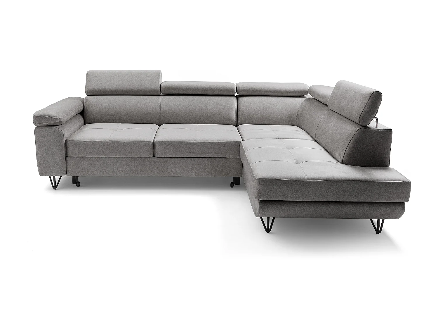 Canapé d'angle JUNIOR L Droit avec fonction couchage 128x194 Velours Gris clair