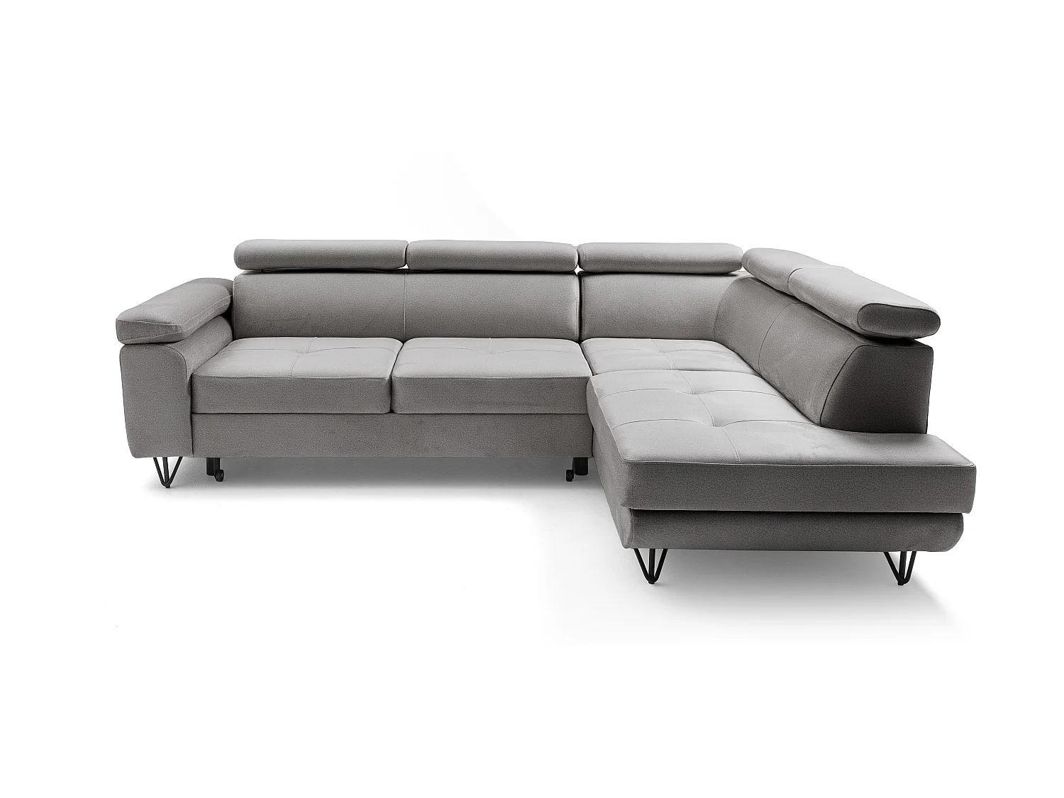 Canapé d'angle JUNIOR L Droit avec fonction couchage 128x194 Velours Gris clair