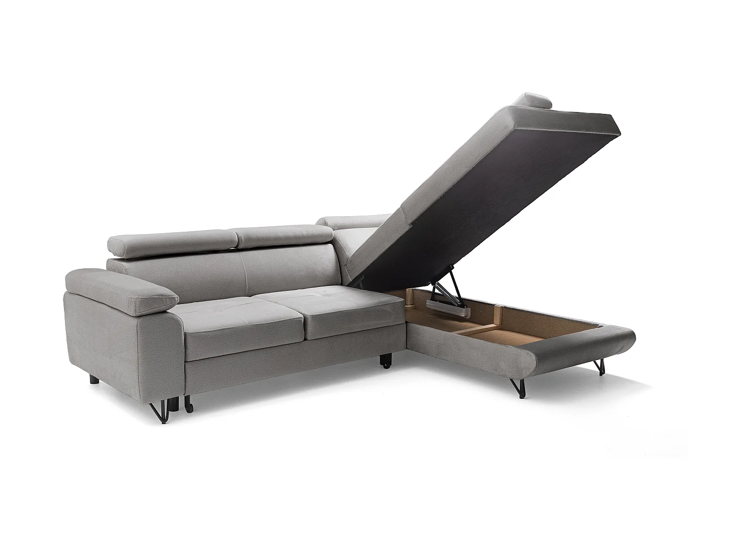 Canapé d'angle JUNIOR L Droit avec fonction couchage 128x194 Velours Gris clair