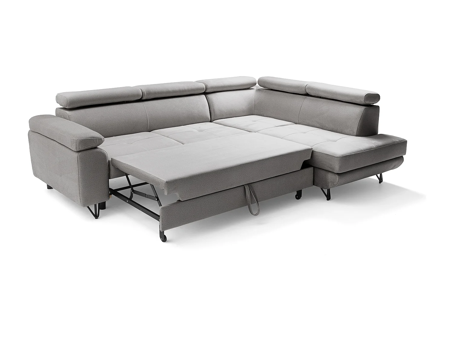 Canapé d'angle JUNIOR L Droit avec fonction couchage 128x194 Velours Gris clair