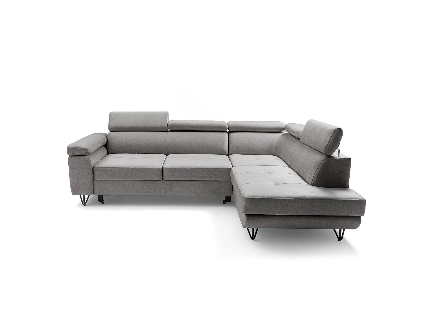 Hoekbank JUNIOR L rechts met slaapfunctie 128x194 velours lichtgrijs