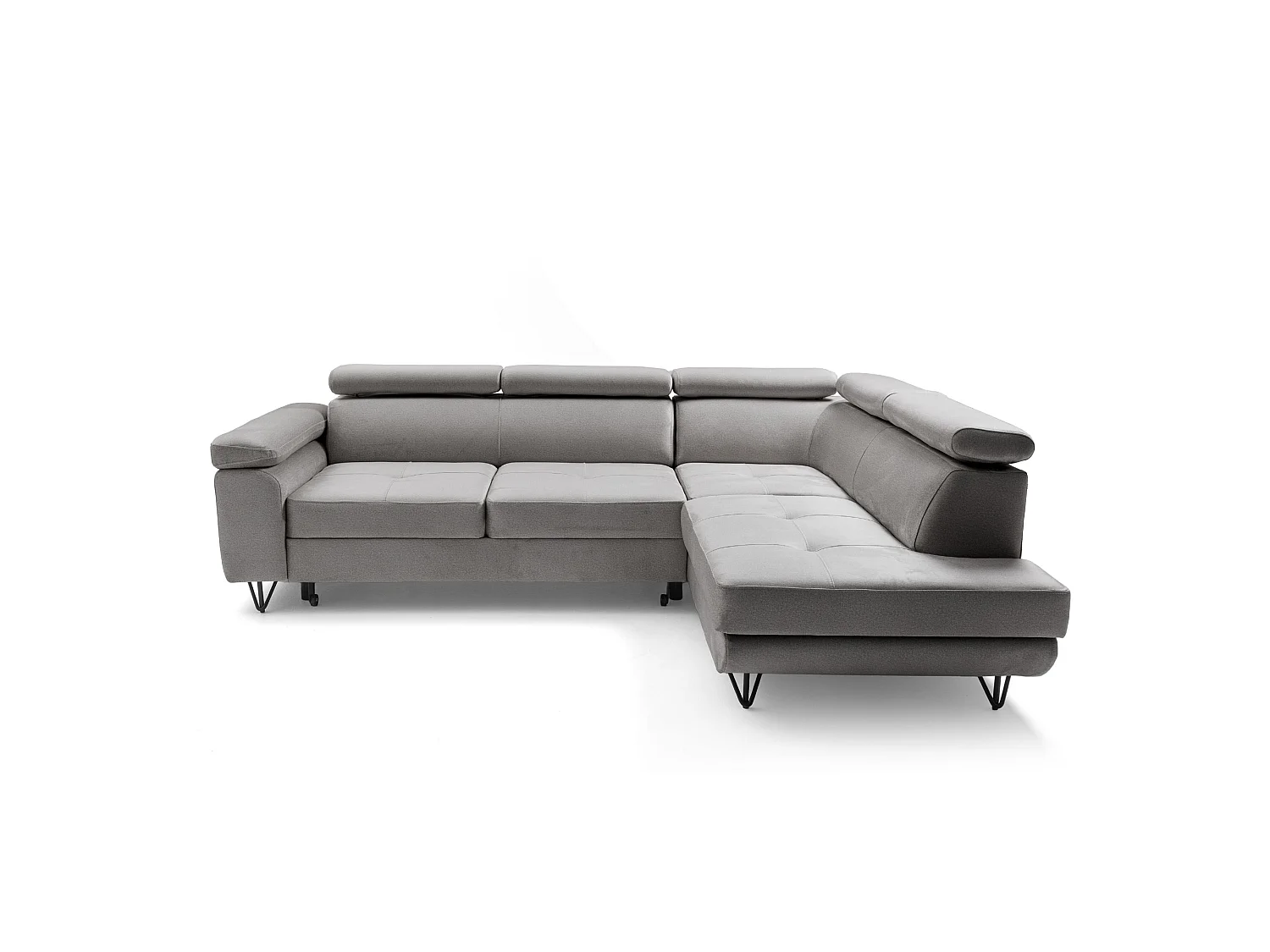 Hoekbank JUNIOR L rechts met slaapfunctie 128x194 velours lichtgrijs