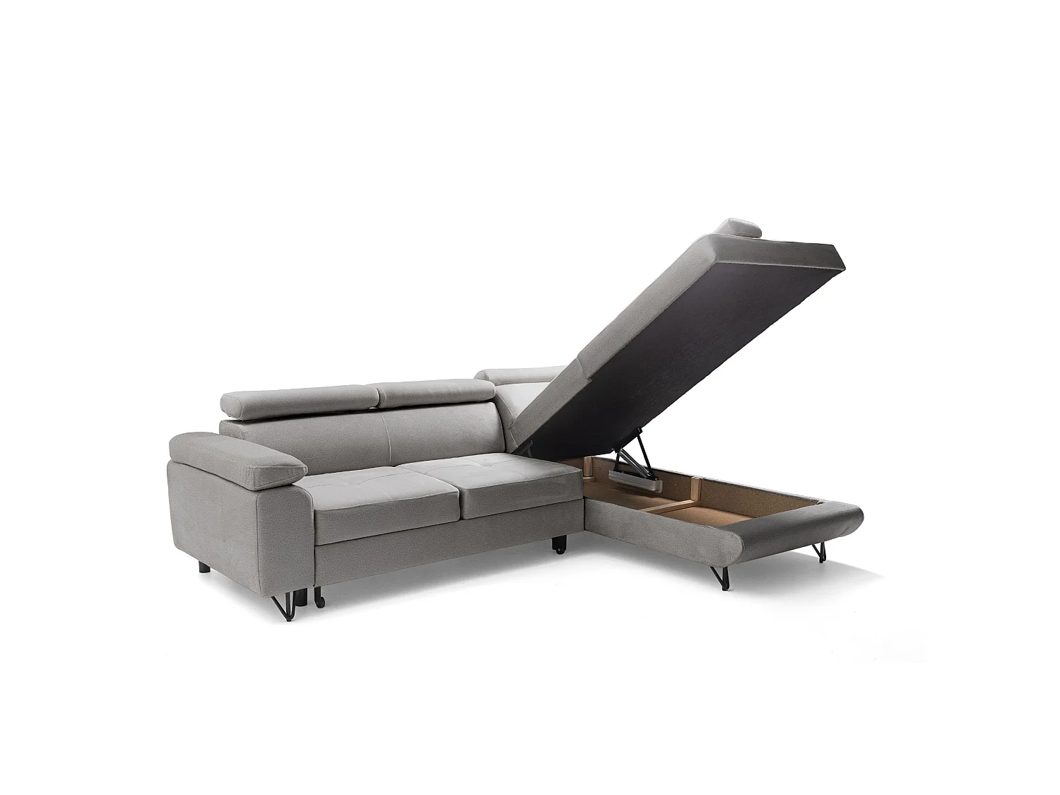 Hoekbank JUNIOR L rechts met slaapfunctie 128x194 velours lichtgrijs