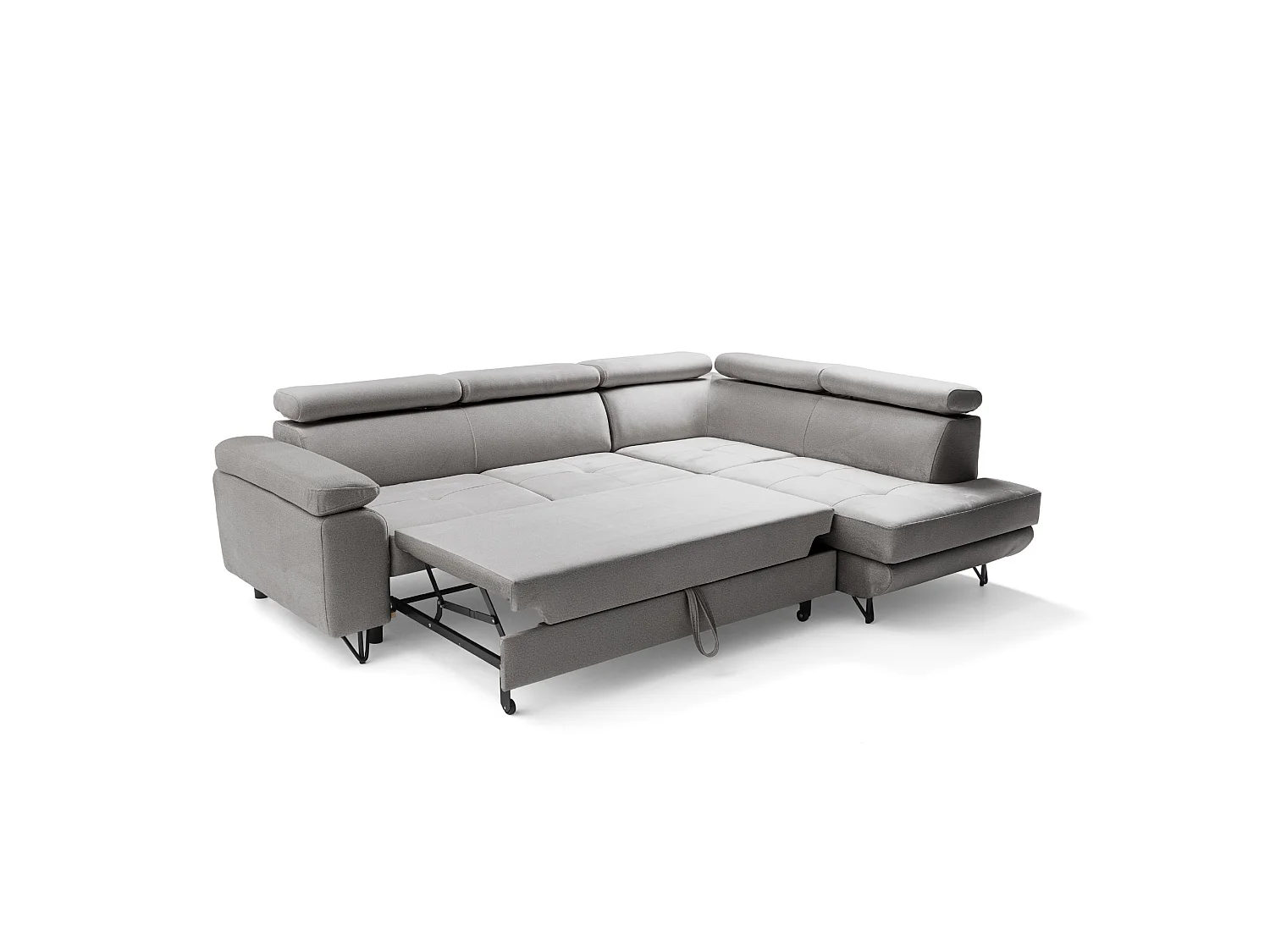 Hoekbank JUNIOR L rechts met slaapfunctie 128x194 velours lichtgrijs