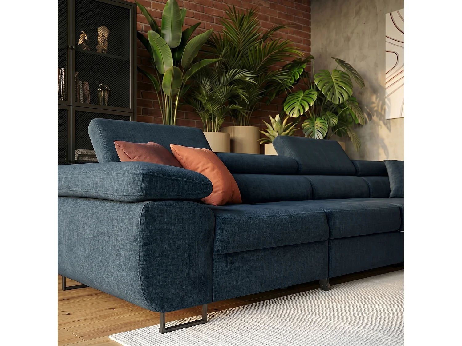 Hoekbank WILD MAXI L rechts met slaapfunctie 125x195 velours marineblauw