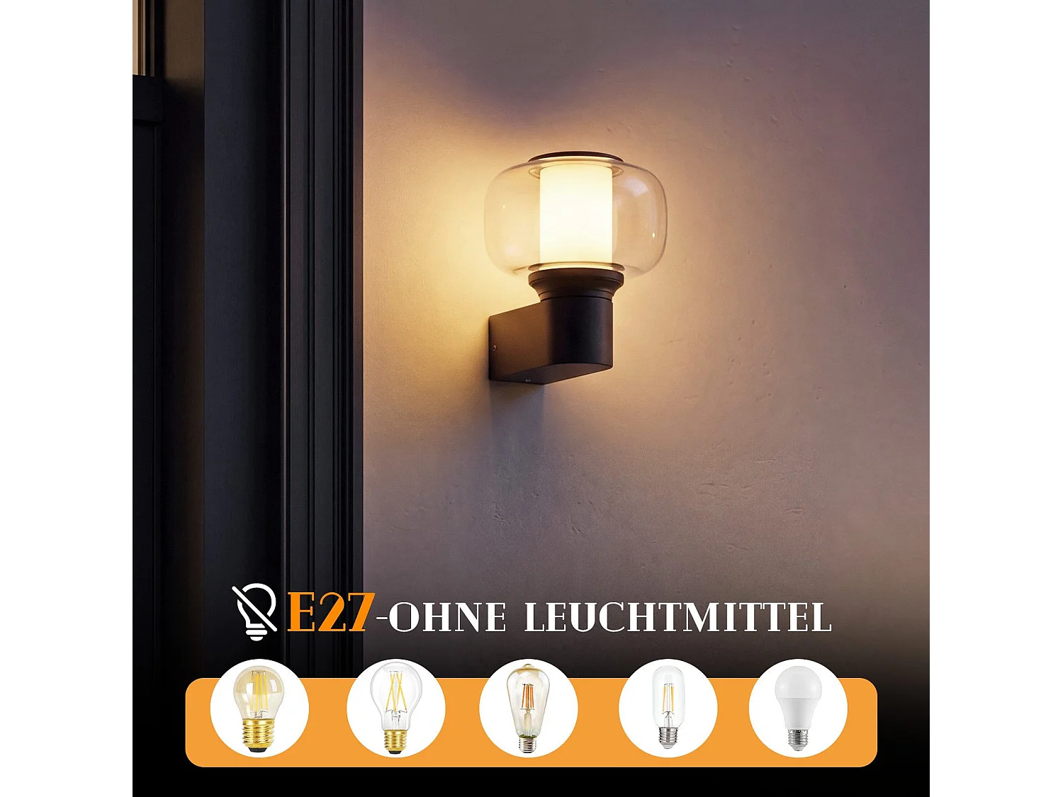 ZMH Applique Murale Extérieur/Intérieur Noir E27 Max 40W Pour Terrasse Balcon Façade Jardin (Sans Ampoule)
