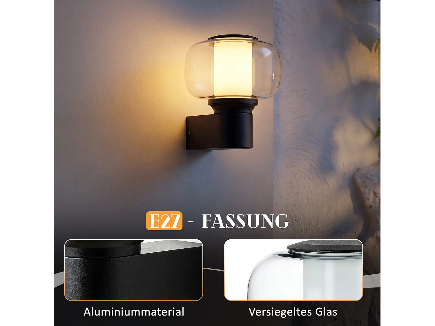 ZMH Applique Murale Extérieur/Intérieur Noir E27 Max 40W Pour Terrasse Balcon Façade Jardin (Sans Ampoule)