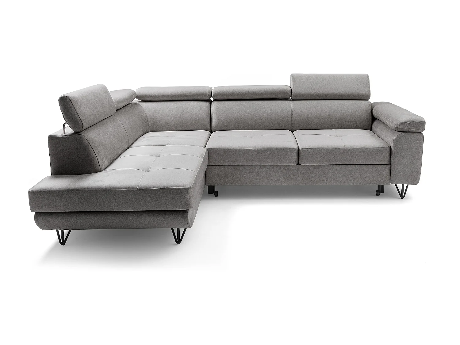 Canapé d'angle JUNIOR L Gauche avec fonction couchage 128x194 Velours Gris clair