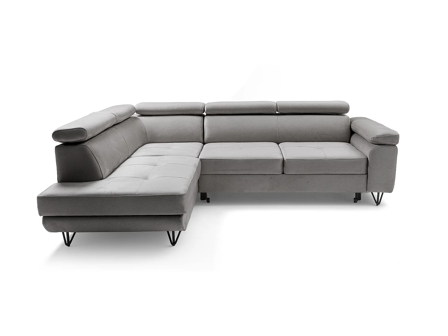 Canapé d'angle JUNIOR L Gauche avec fonction couchage 128x194 Velours Gris clair