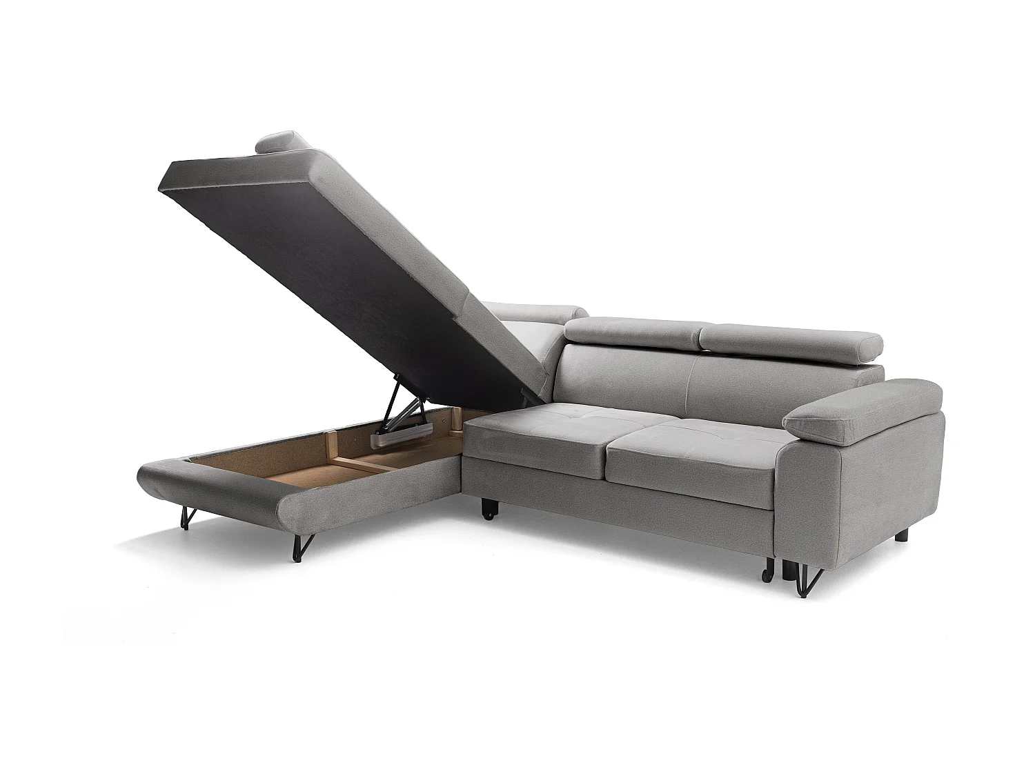 Canapé d'angle JUNIOR L Gauche avec fonction couchage 128x194 Velours Gris clair
