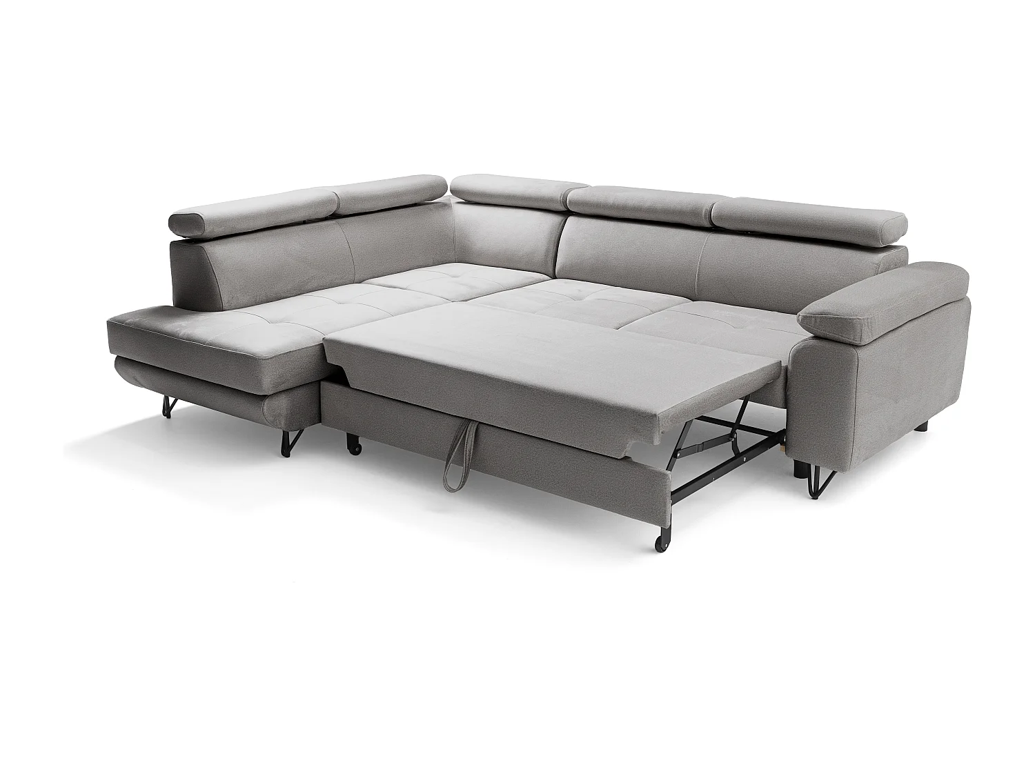 Canapé d'angle JUNIOR L Gauche avec fonction couchage 128x194 Velours Gris clair