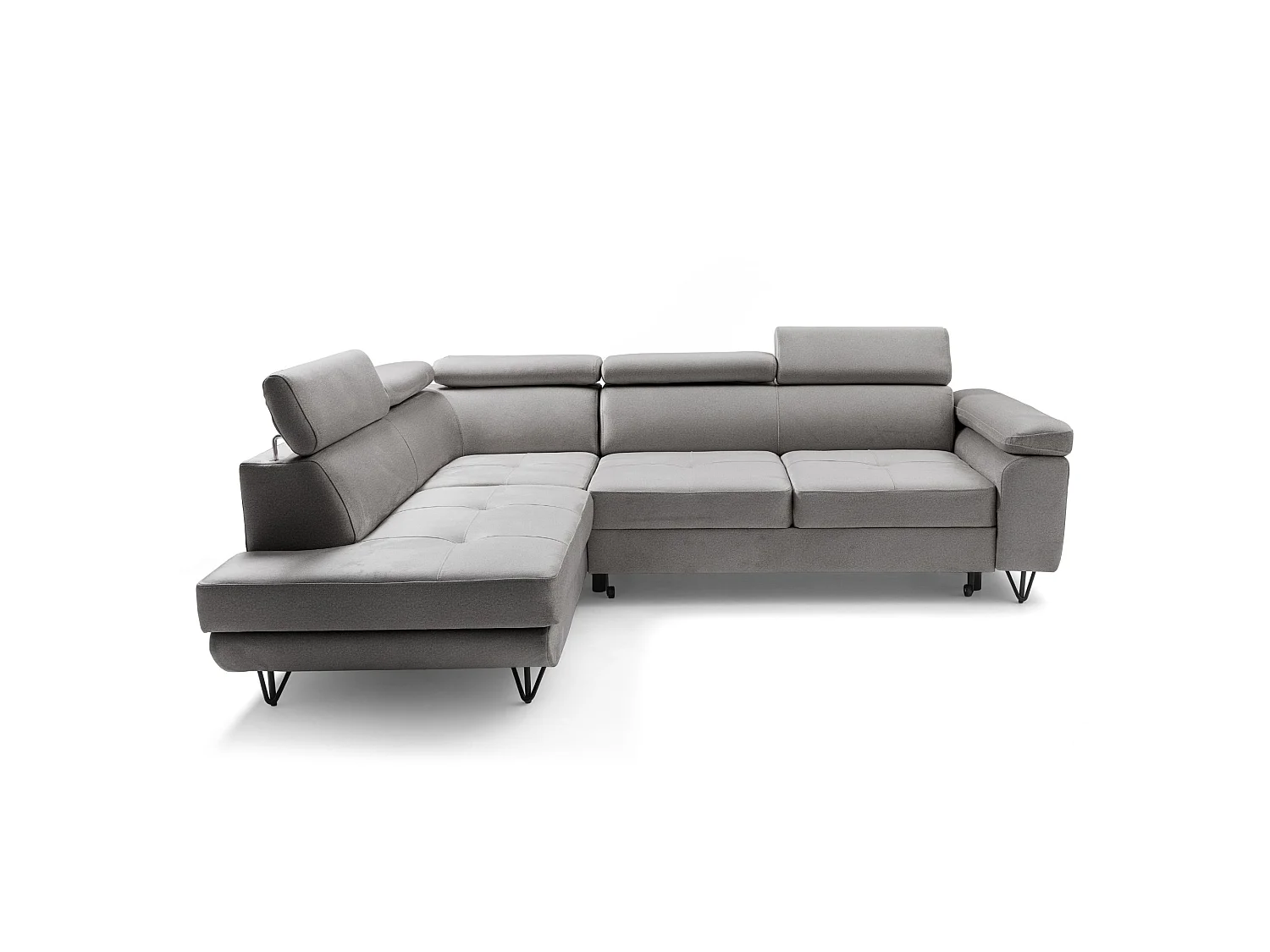 Hoekbank JUNIOR L links met slaapfunctie 128x194 velours lichtgrijs