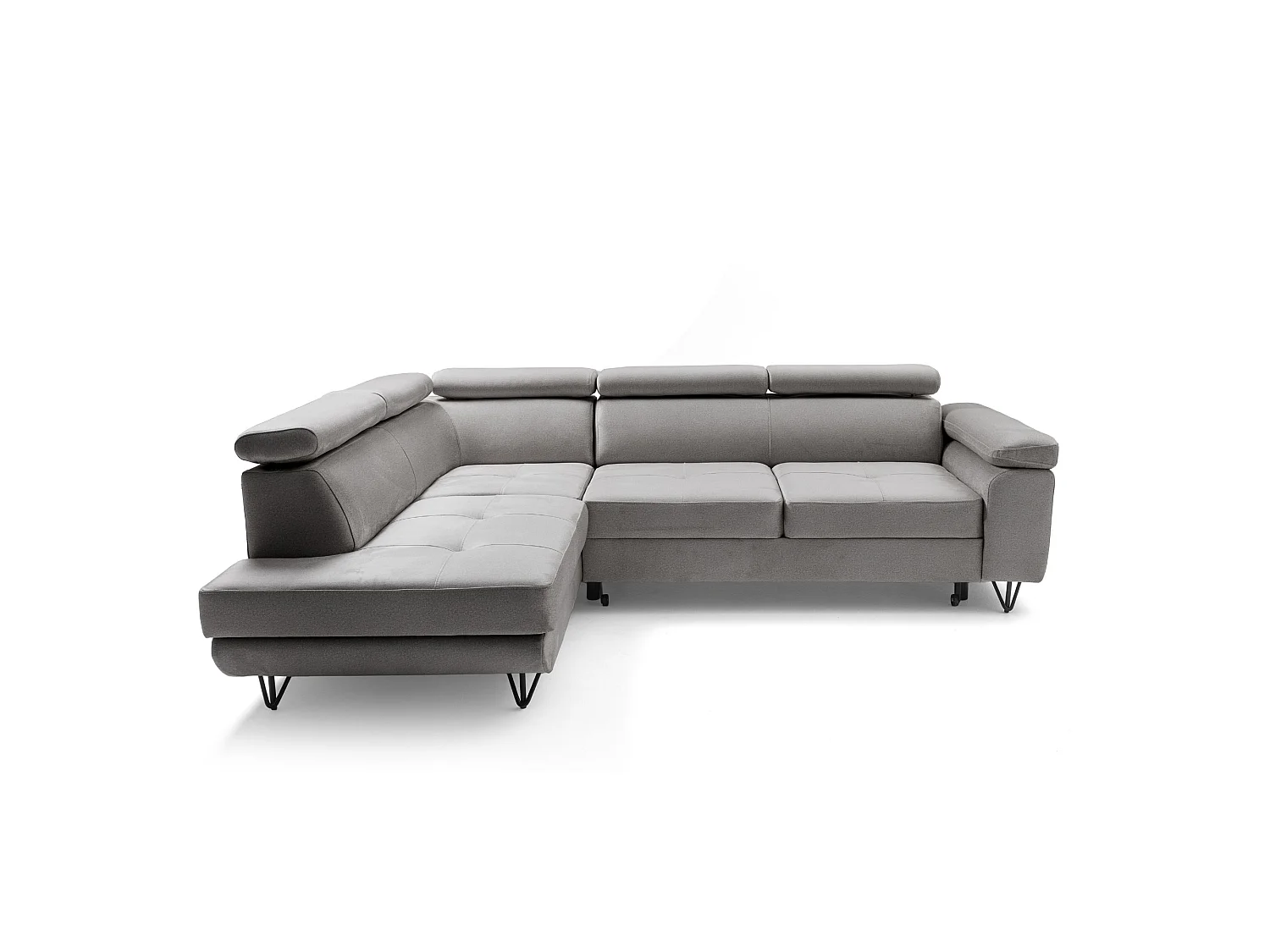 Hoekbank JUNIOR L links met slaapfunctie 128x194 velours lichtgrijs