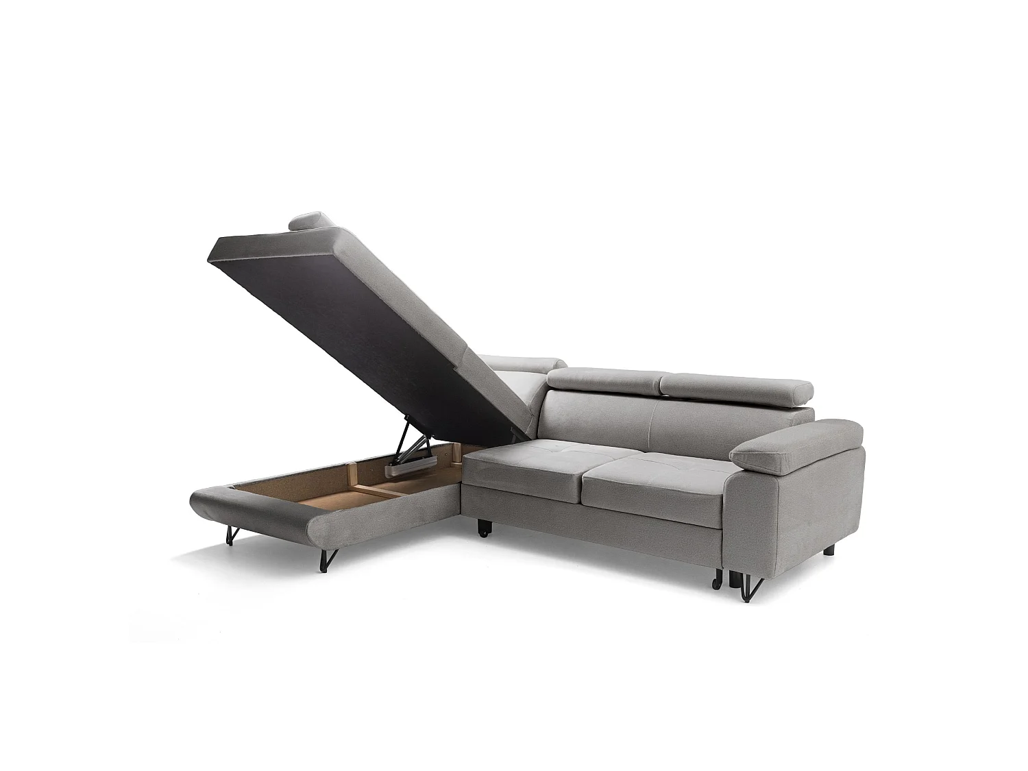 Hoekbank JUNIOR L links met slaapfunctie 128x194 velours lichtgrijs