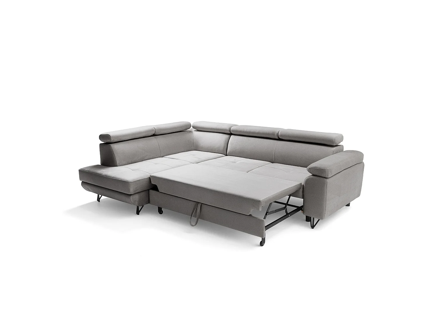 Hoekbank JUNIOR L links met slaapfunctie 128x194 velours lichtgrijs