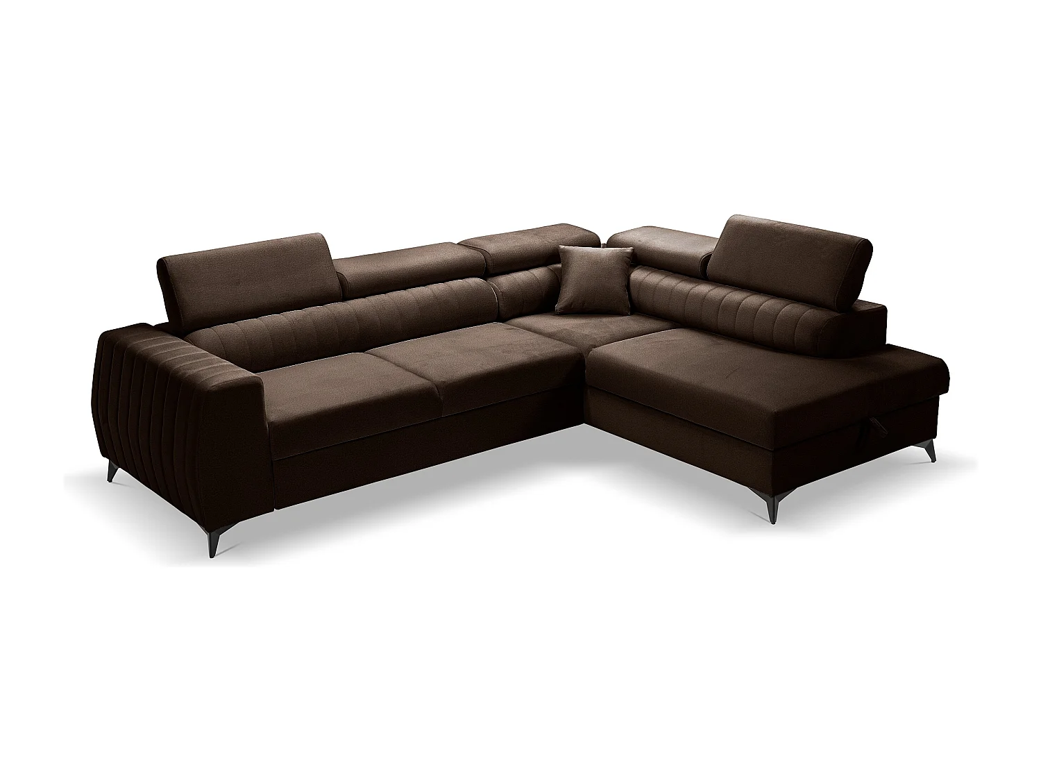 Canapé d'angle PIERO L Gauche avec fonction couchage 125x195 Velours Marron