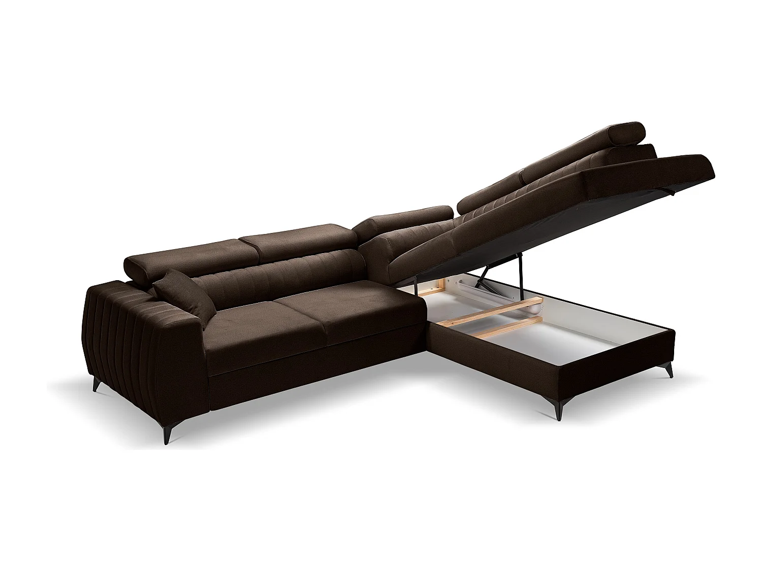 Canapé d'angle PIERO L Gauche avec fonction couchage 125x195 Velours Marron