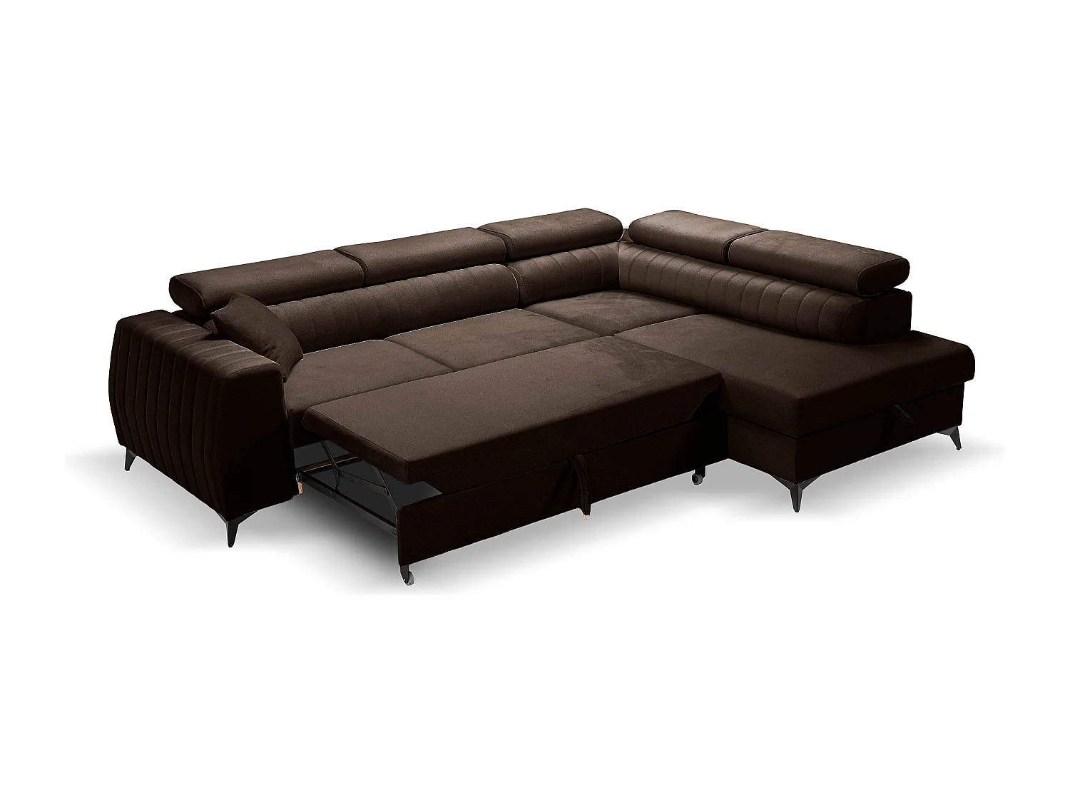 Canapé d'angle PIERO L Gauche avec fonction couchage 125x195 Velours Marron