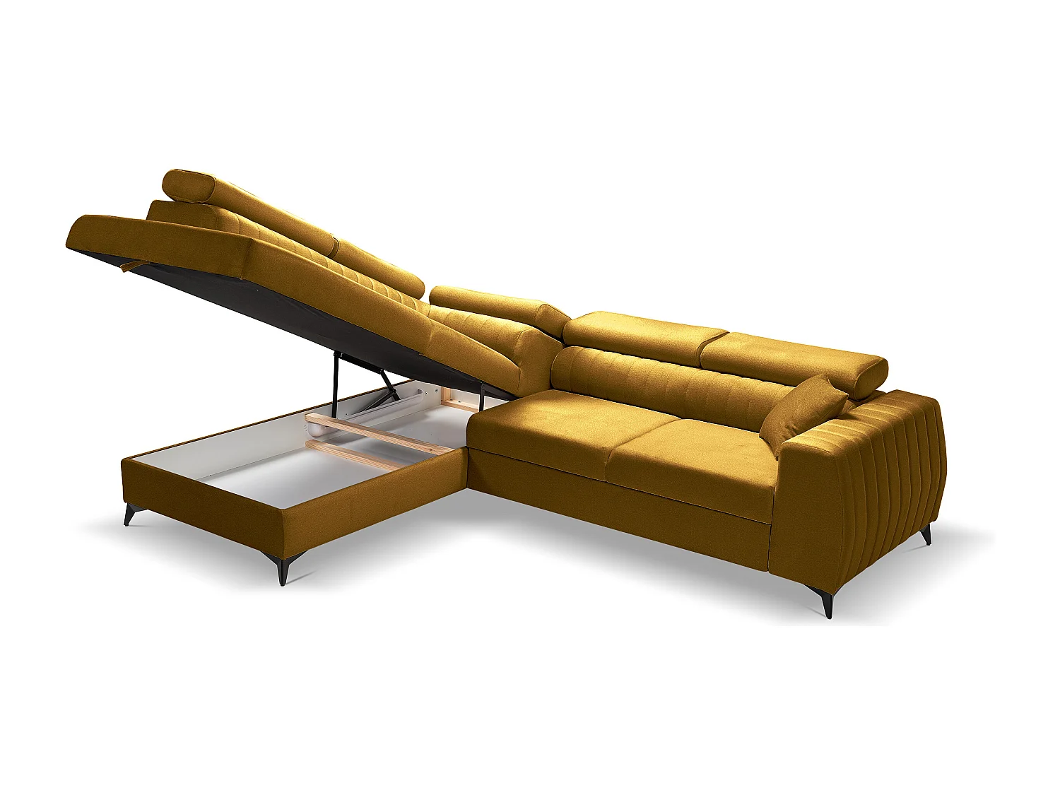 Ecksofa PIERO L links mit Schlaffunktion 125x195 Velours gold