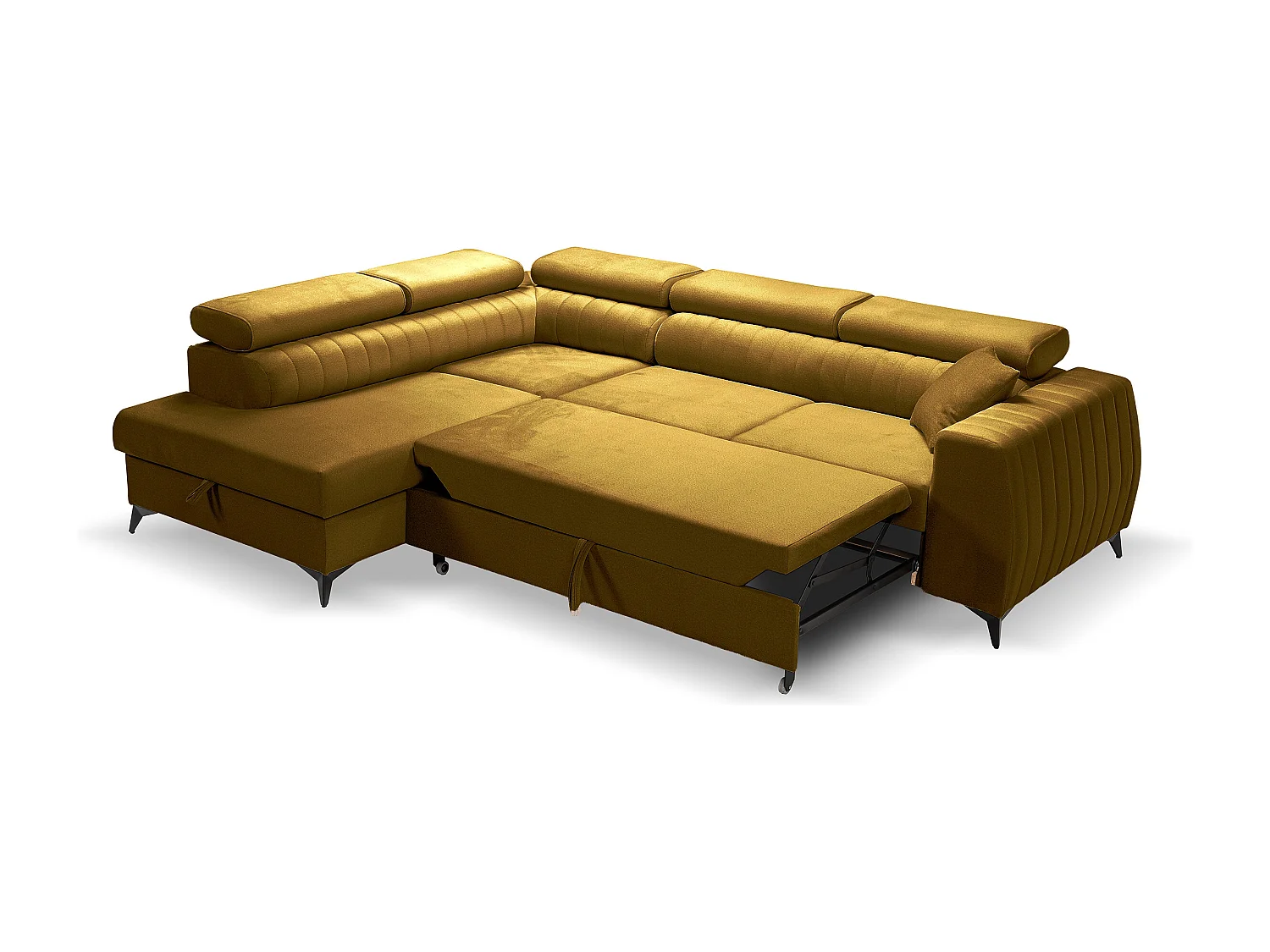 Ecksofa PIERO L links mit Schlaffunktion 125x195 Velours gold