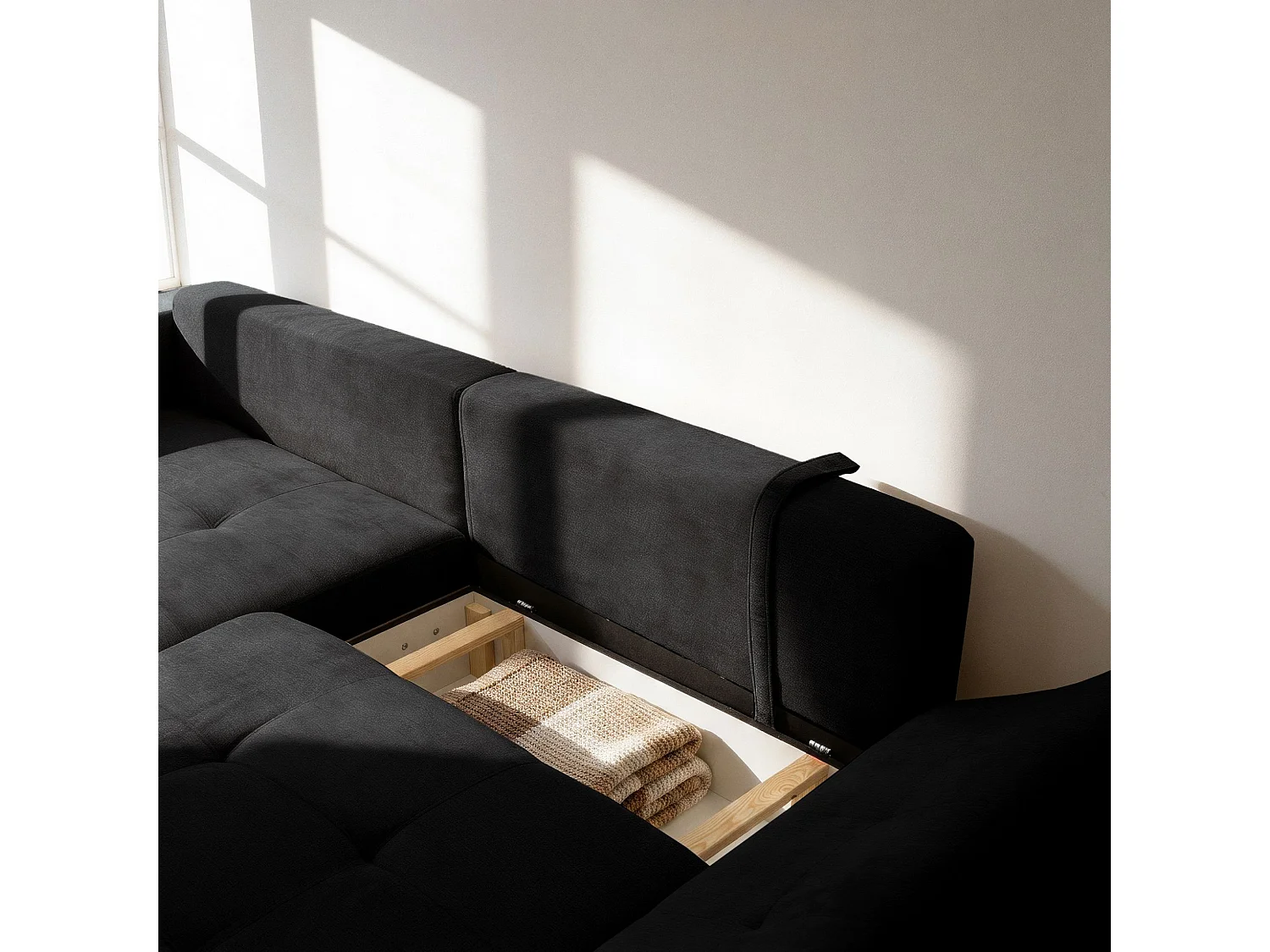 Canapé d'angle gauche 3 places en tissu chenille gris anthracite NICE