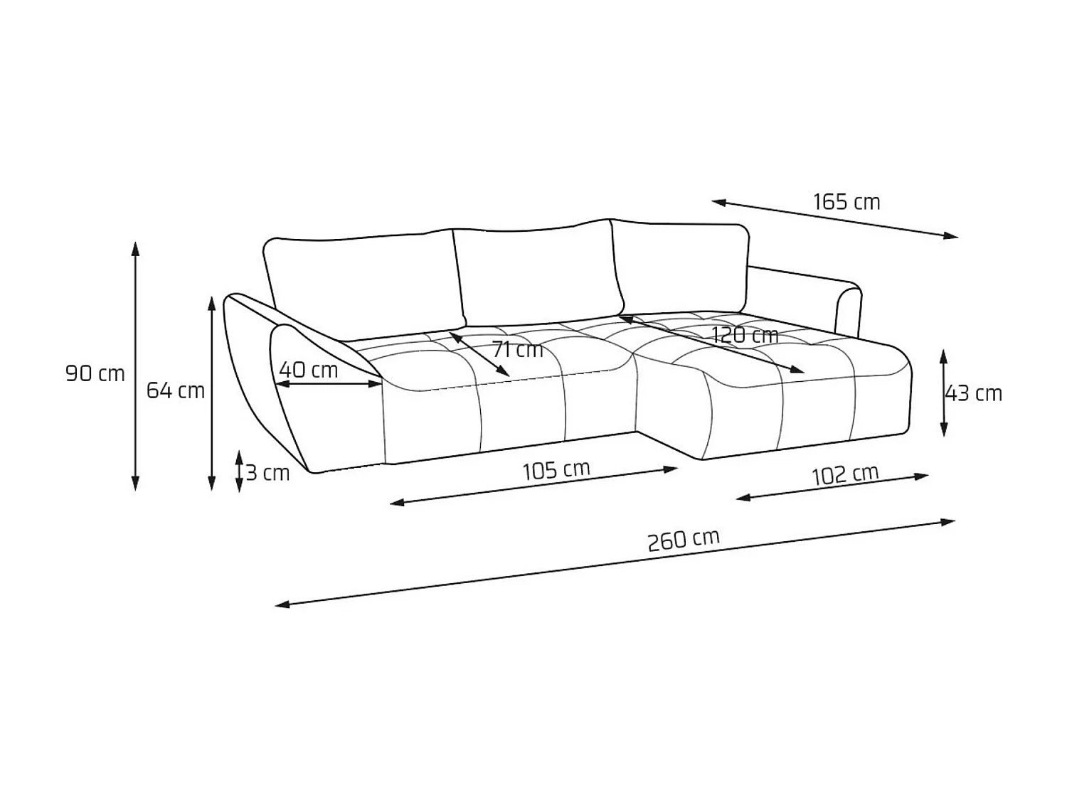 Canapé d'angle NICE L Gauche avec fonction couchage 137x204 Chenille Gris anthracite