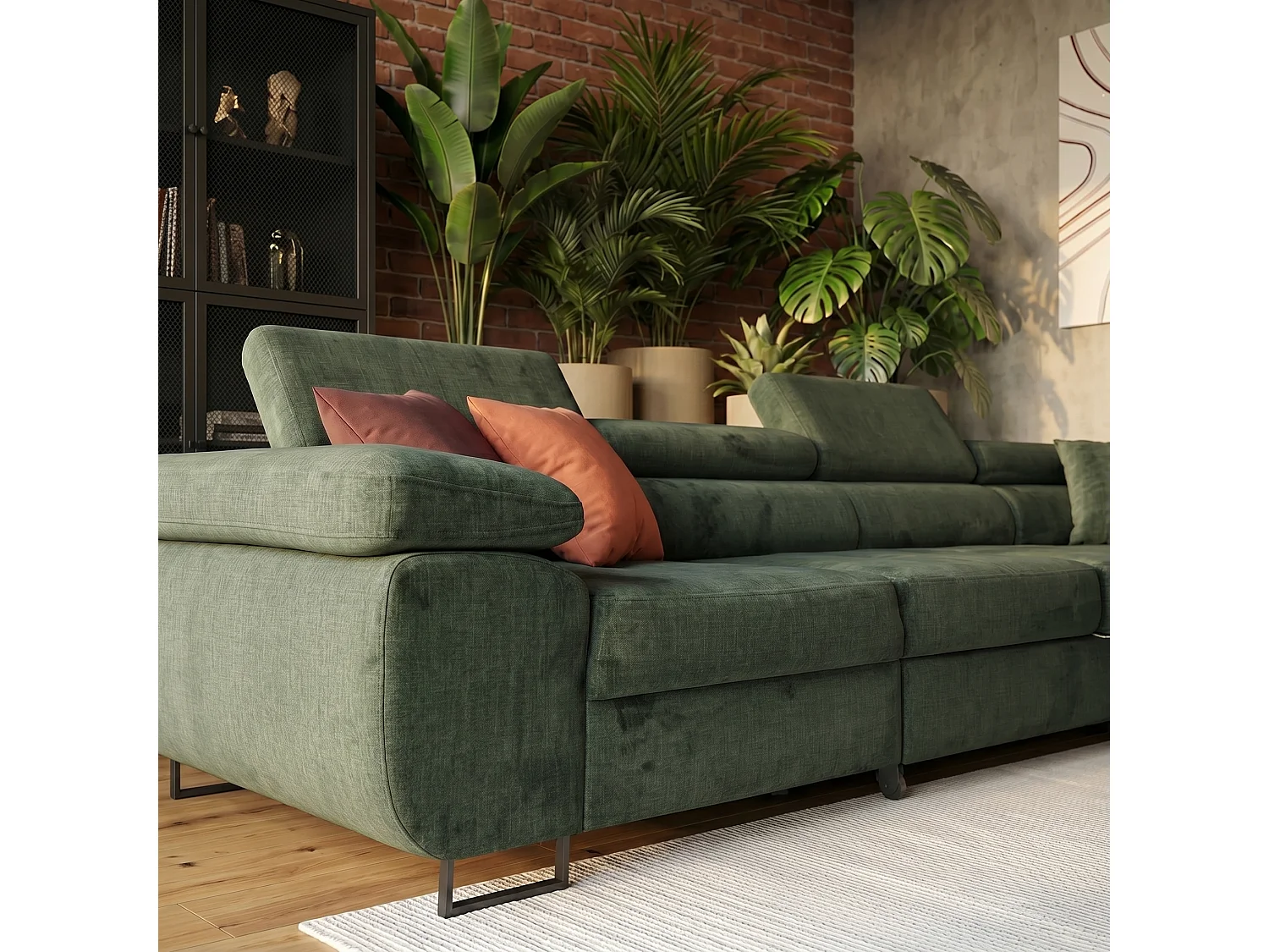 Hoekbank WILD MAXI L rechts met slaapfunctie 125x195 velours groen