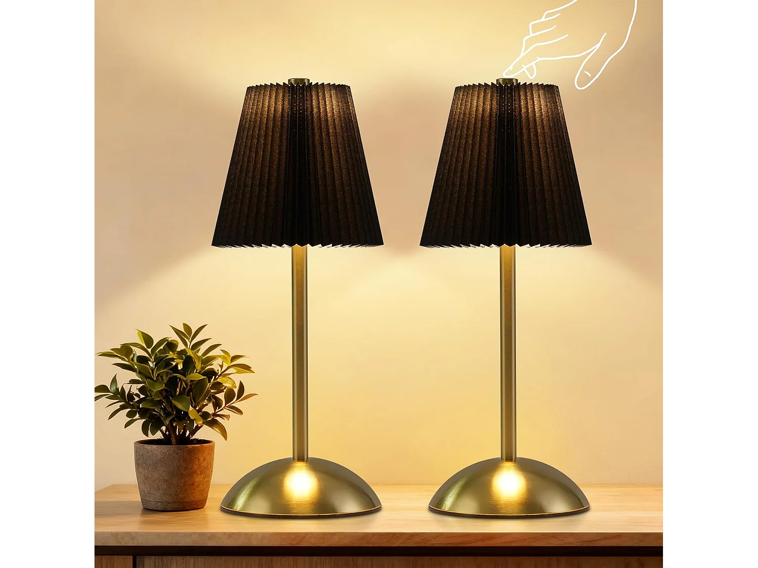 ZMH Lot de 2 Lampes de Table métal Sans Fil 3 Températures Tactile Dimmable USB Noir Pour Salle à Manger Chambre