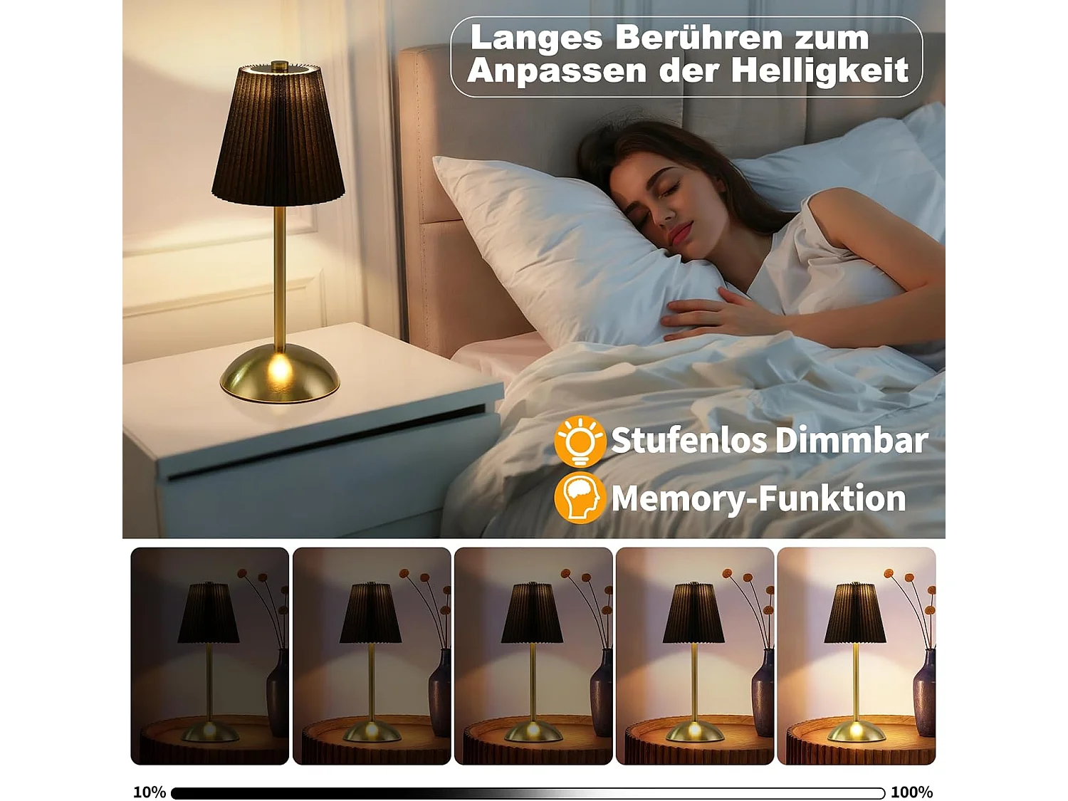ZMH Lot de 2 Lampes de Table métal Sans Fil 3 Températures Tactile Dimmable USB Noir Pour Salle à Manger Chambre