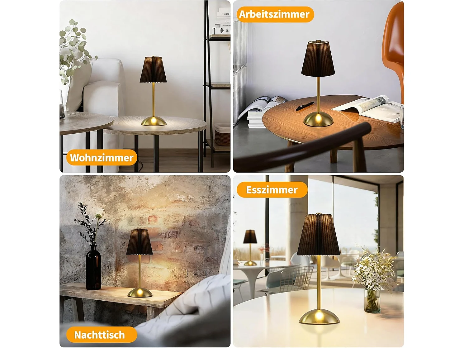 ZMH Lot de 2 Lampes de Table métal Sans Fil 3 Températures Tactile Dimmable USB Noir Pour Salle à Manger Chambre