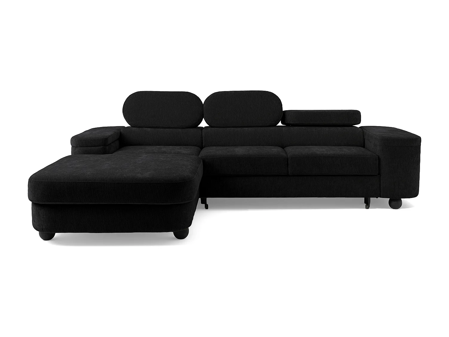 Canapé d'angle LOVE L Gauche avec fonction couchage 124x210 Chenille Noir