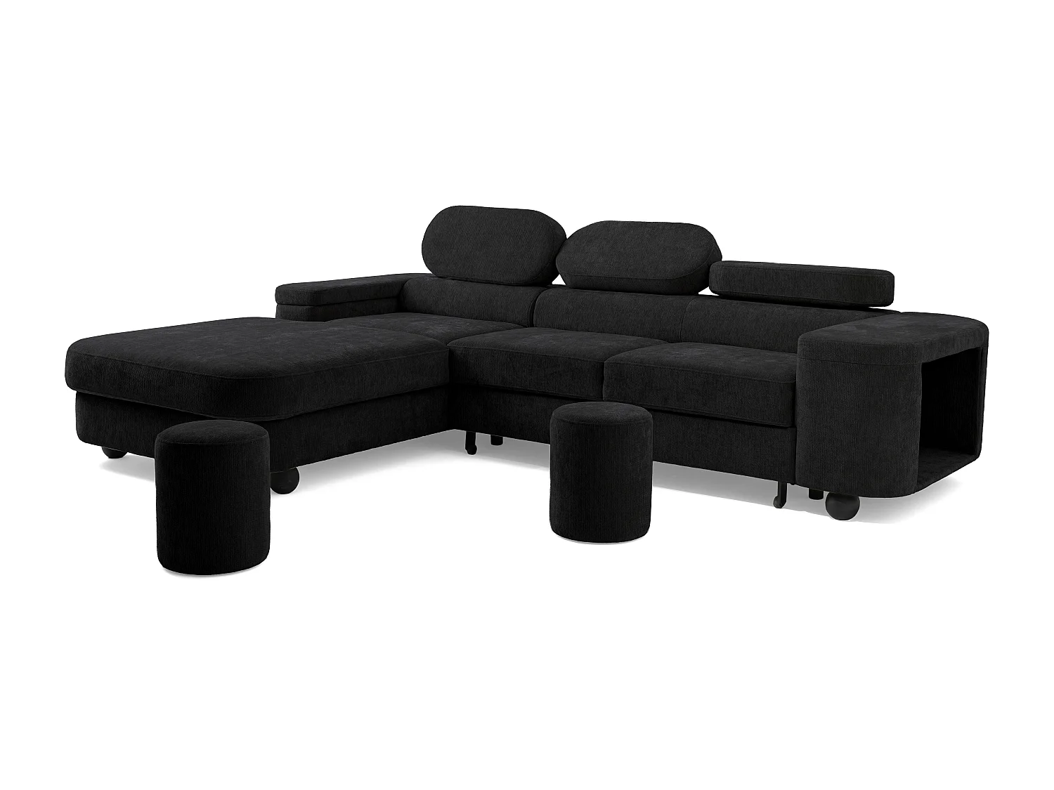 Canapé d'angle LOVE L Gauche avec fonction couchage 124x210 Chenille Noir