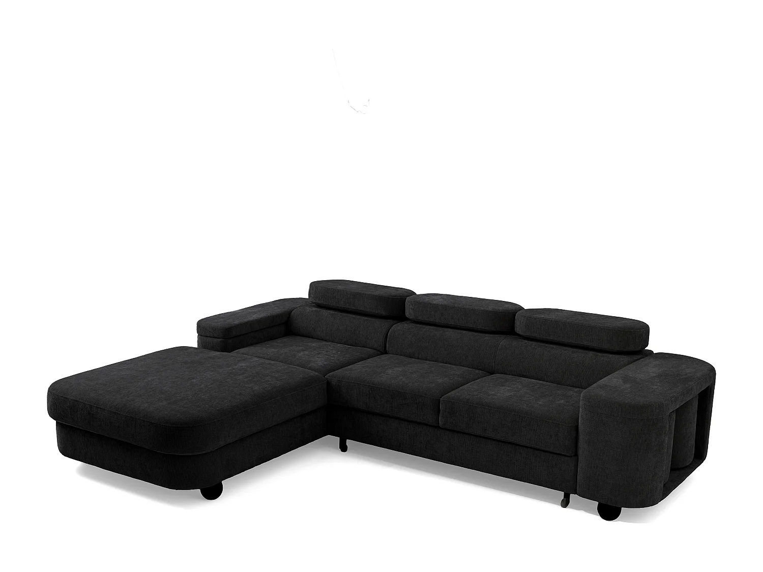 Canapé d'angle LOVE L Gauche avec fonction couchage 124x210 Chenille Noir