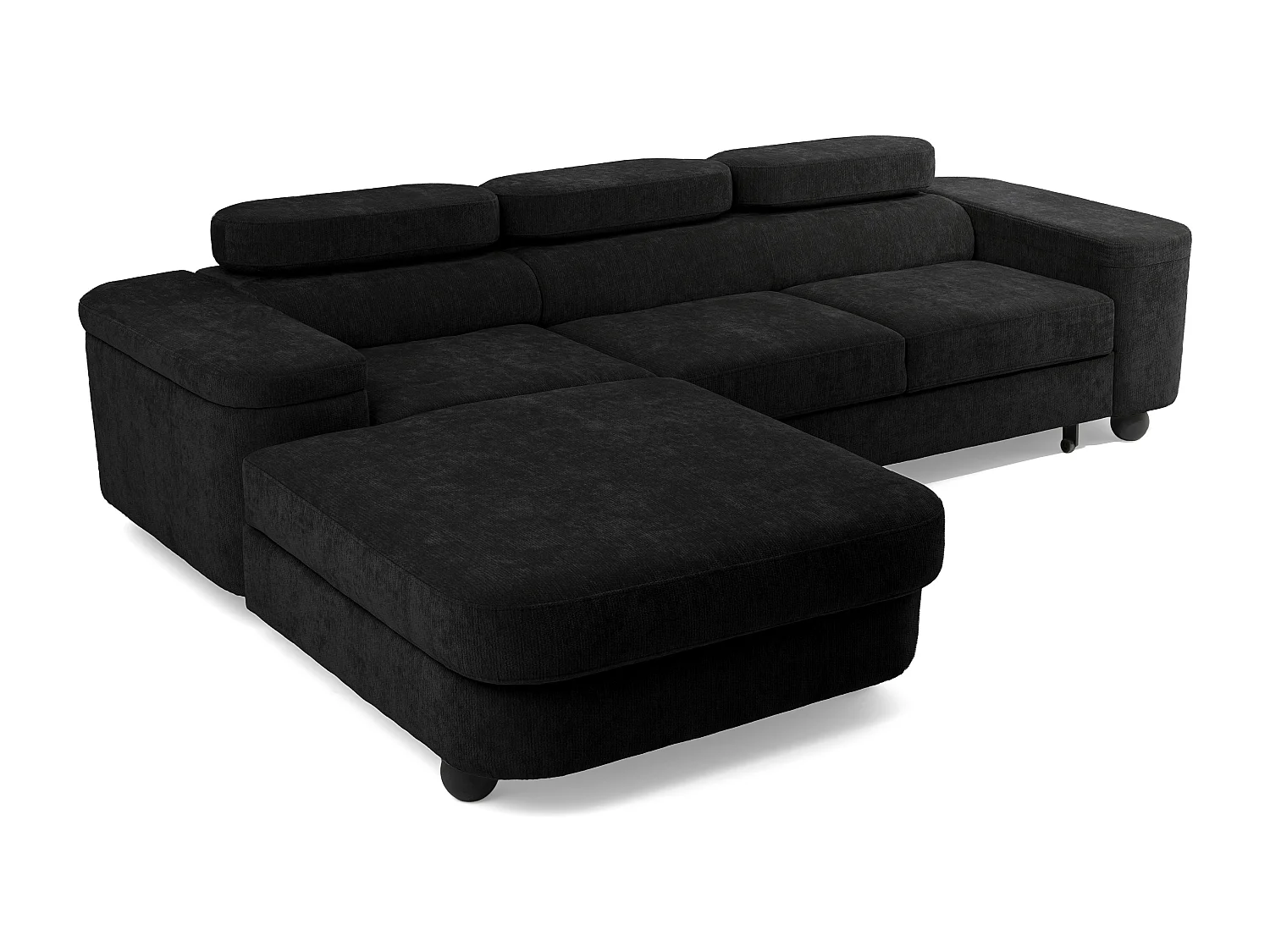 Canapé d'angle LOVE L Gauche avec fonction couchage 124x210 Chenille Noir