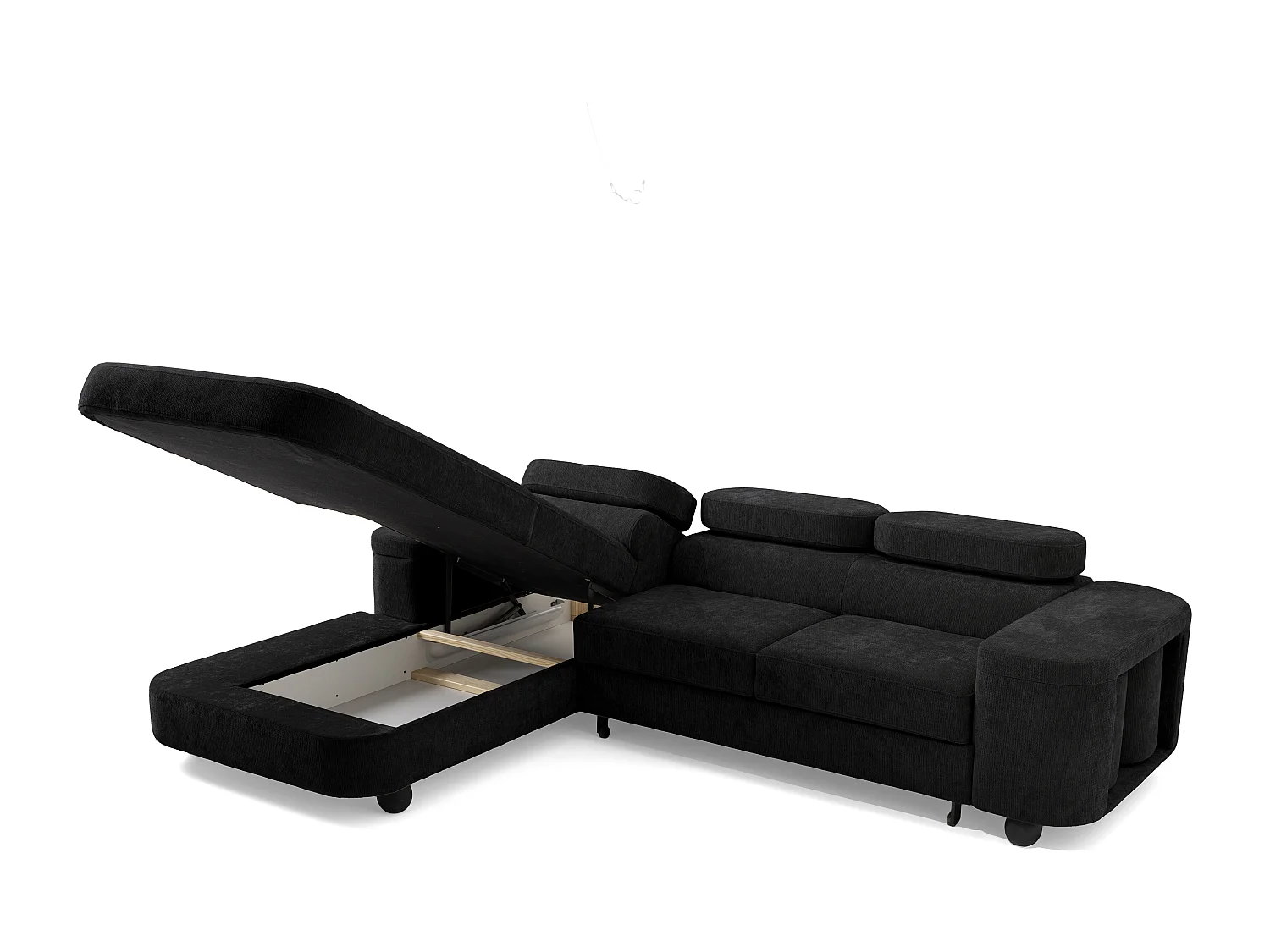 Canapé d'angle LOVE L Gauche avec fonction couchage 124x210 Chenille Noir