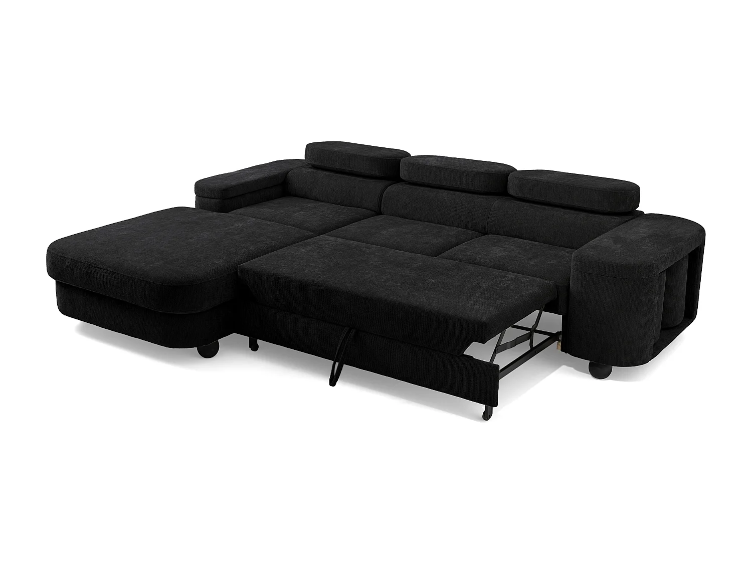 Canapé d'angle LOVE L Gauche avec fonction couchage 124x210 Chenille Noir