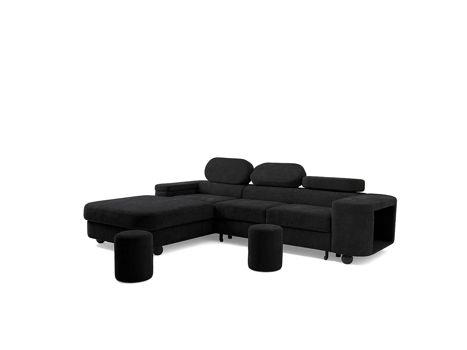 Hoekbank LOVE L links met slaapfunctie 124x210 chenille zwart
