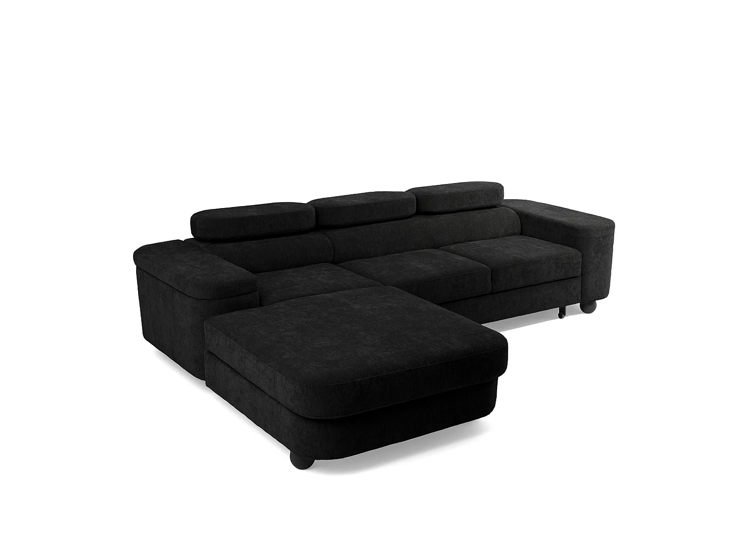 Hoekbank LOVE L links met slaapfunctie 124x210 chenille zwart