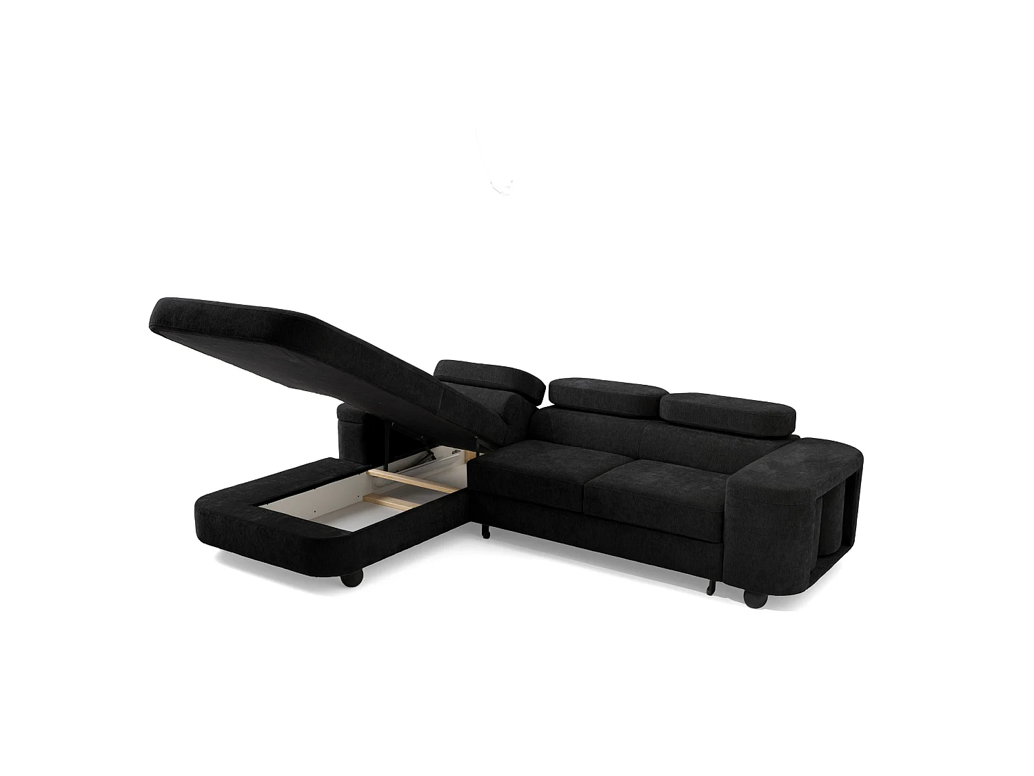Hoekbank LOVE L links met slaapfunctie 124x210 chenille zwart