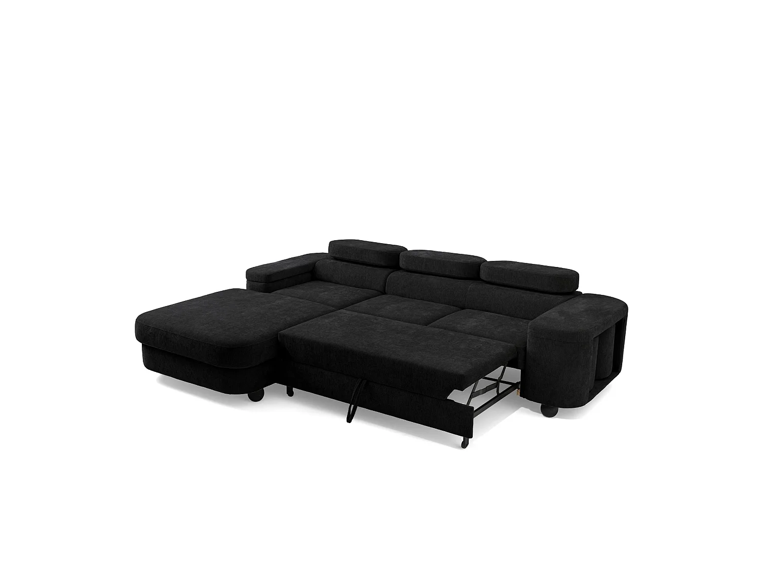Hoekbank LOVE L links met slaapfunctie 124x210 chenille zwart
