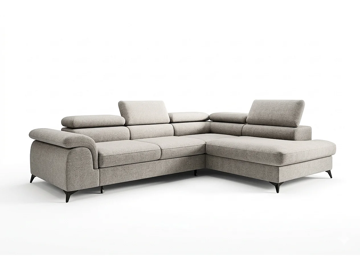 Canapé d'angle PLAZA L Droit avec fonction couchage 125x195 Velours Beige