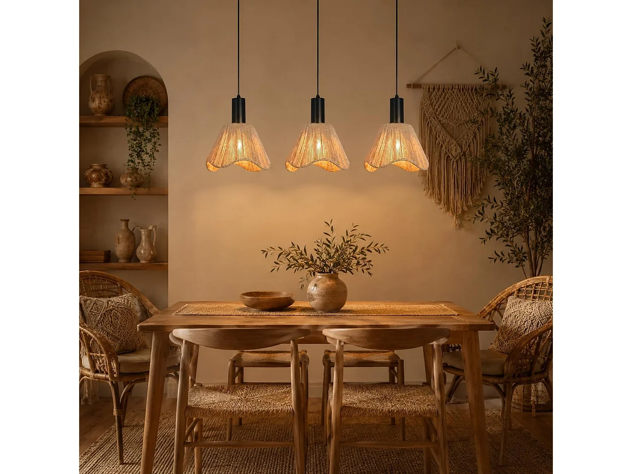 ZMH Suspension 3 Lumières Rotin Boho - Tressé Vintage Papier E27 - Pour Salle à Manger/Chambre (Sans Ampoule)